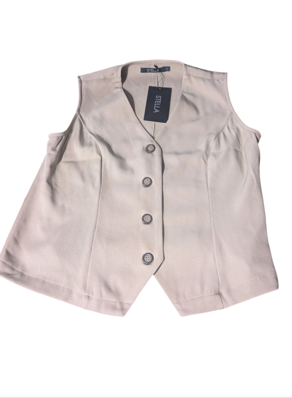 Stella Women's Beige Button-Down V-Neck Tailored Waistcoat Vest NWT